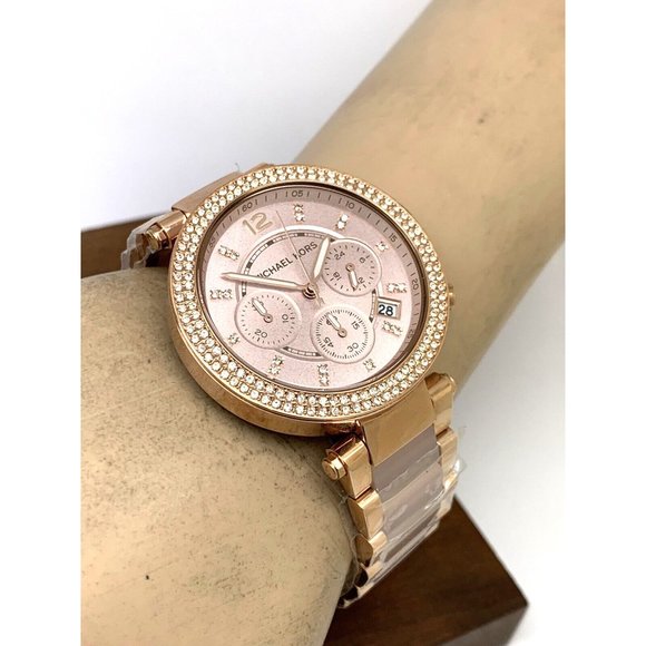Michael Kors Womens Watch MK5896 Quartz Chronograph 39mm Rose Gold Steel Plastic - Picture 6 of 15